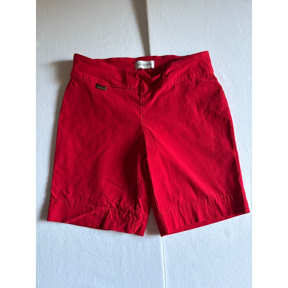 Peck & Peck Womens Red Pull‎ On Bermuda Shorts Stretch Mid Rise Casual Size 8